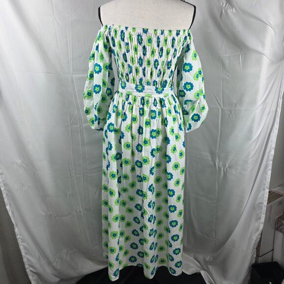 Beulah Style Maxi Dress Women One Size White Blue Green Floral Off Shoulder Boho - Picture 6 of 11